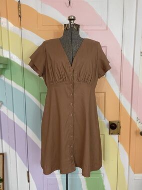 S’EDGE Bennett Linen Blend Flutter Sleeve Button Front Dress Sz L 🧡🎀